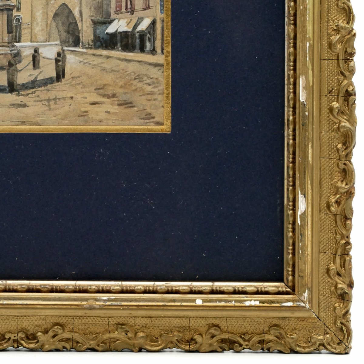 La Rochelle, Statue de l'Amiral Duperré et la grosse Horloge, encre noire, gouache, fin XIXe.-photo-4