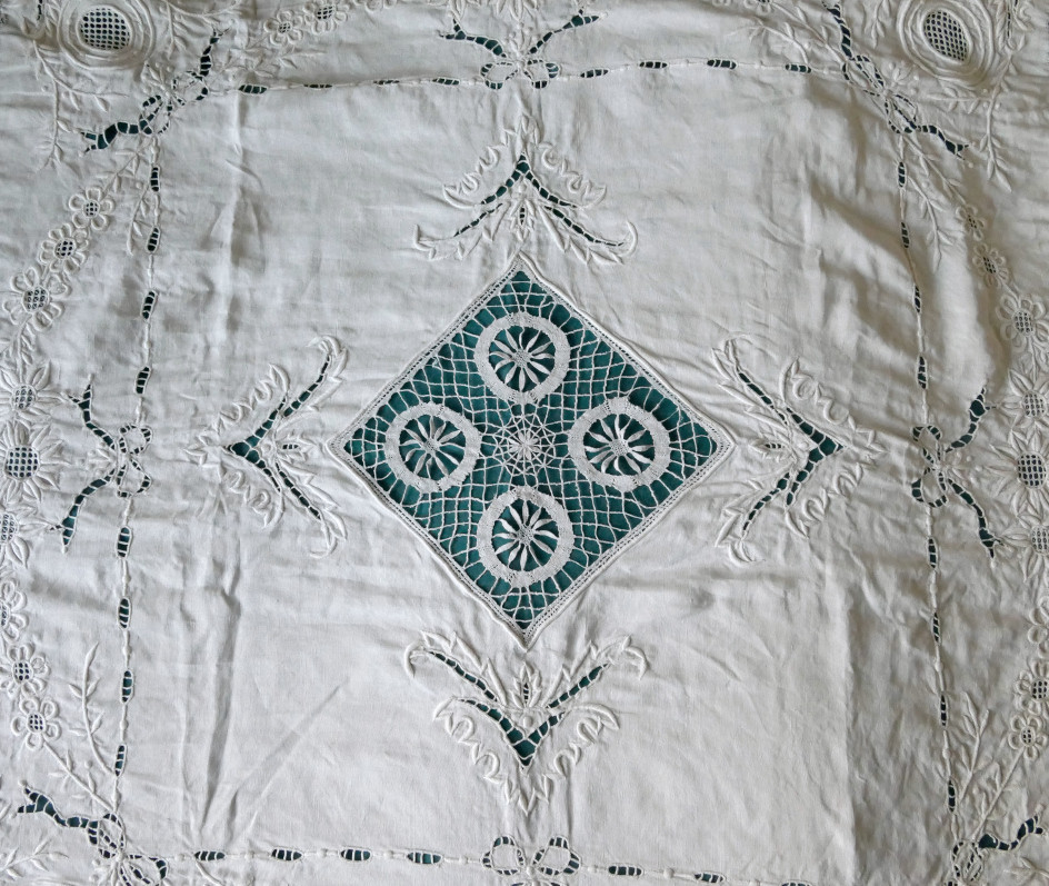Embroidered And Openwork Bedspread For A Double Bed, Art Nouveau Style.