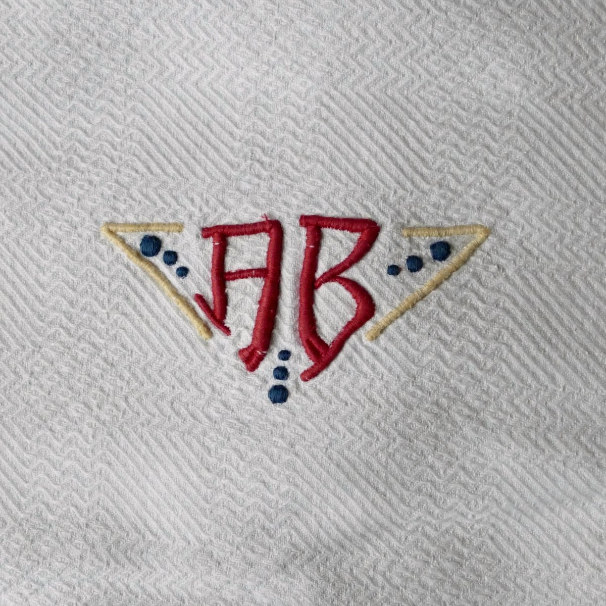 Basque Country Tablecloth, Monogram “ab” Red, Blue And Yellow Stripes, Art Deco.-photo-4