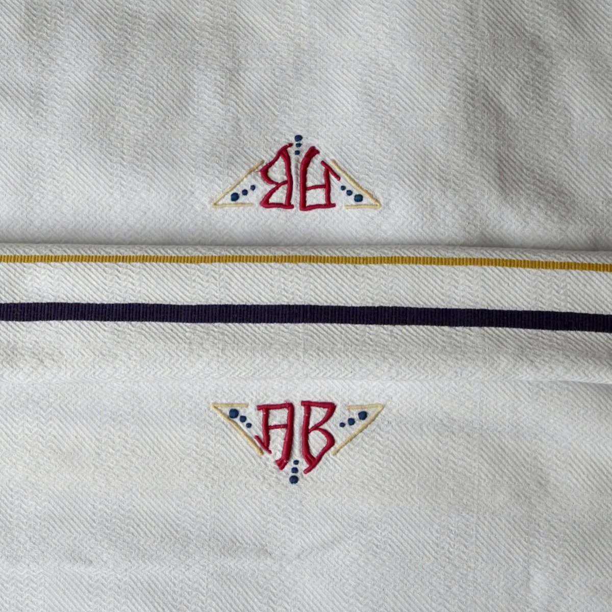 Basque Country Tablecloth, Monogram “ab” Red, Blue And Yellow Stripes, Art Deco.-photo-1