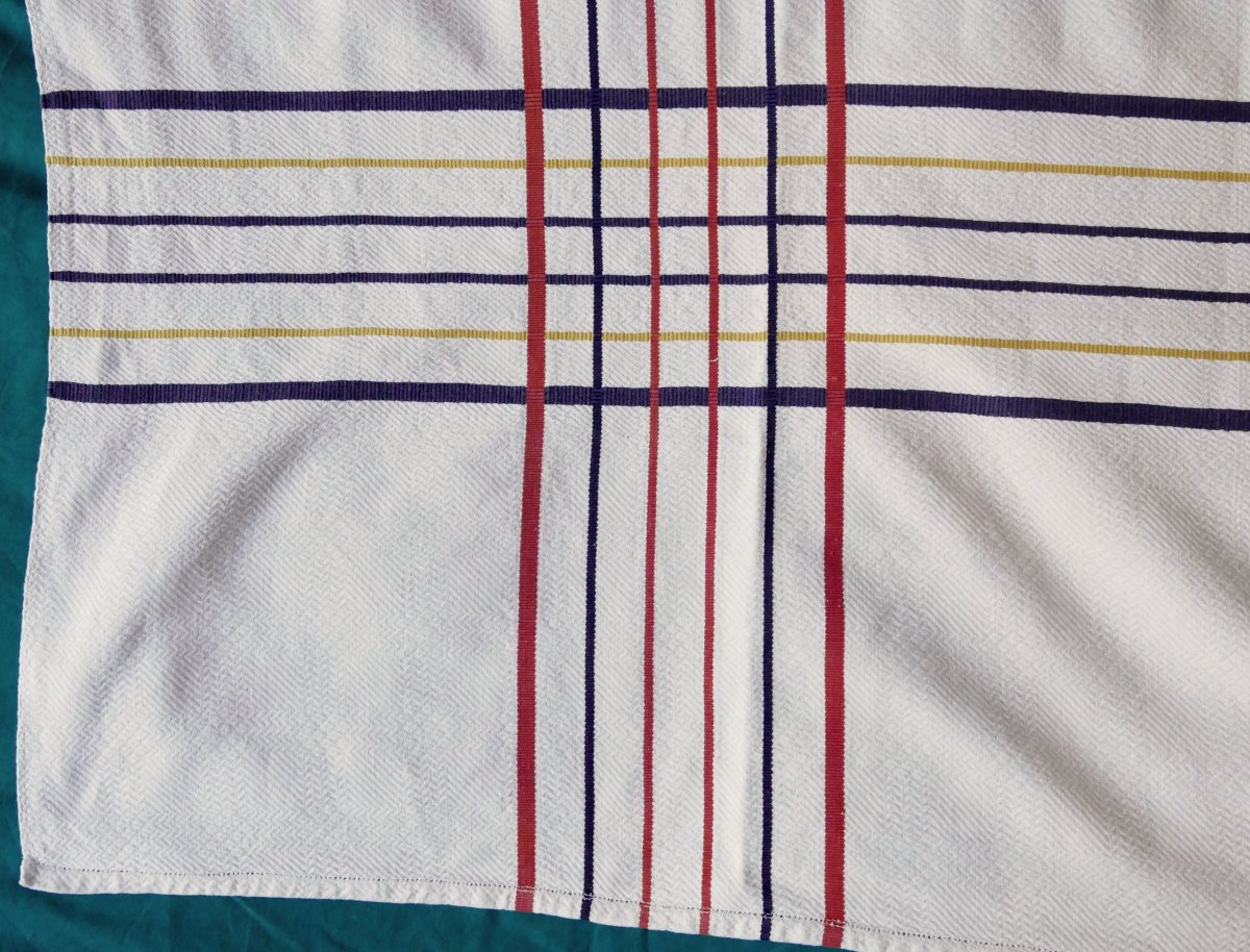 Basque Country Tablecloth, Monogram “ab” Red, Blue And Yellow Stripes, Art Deco.-photo-7