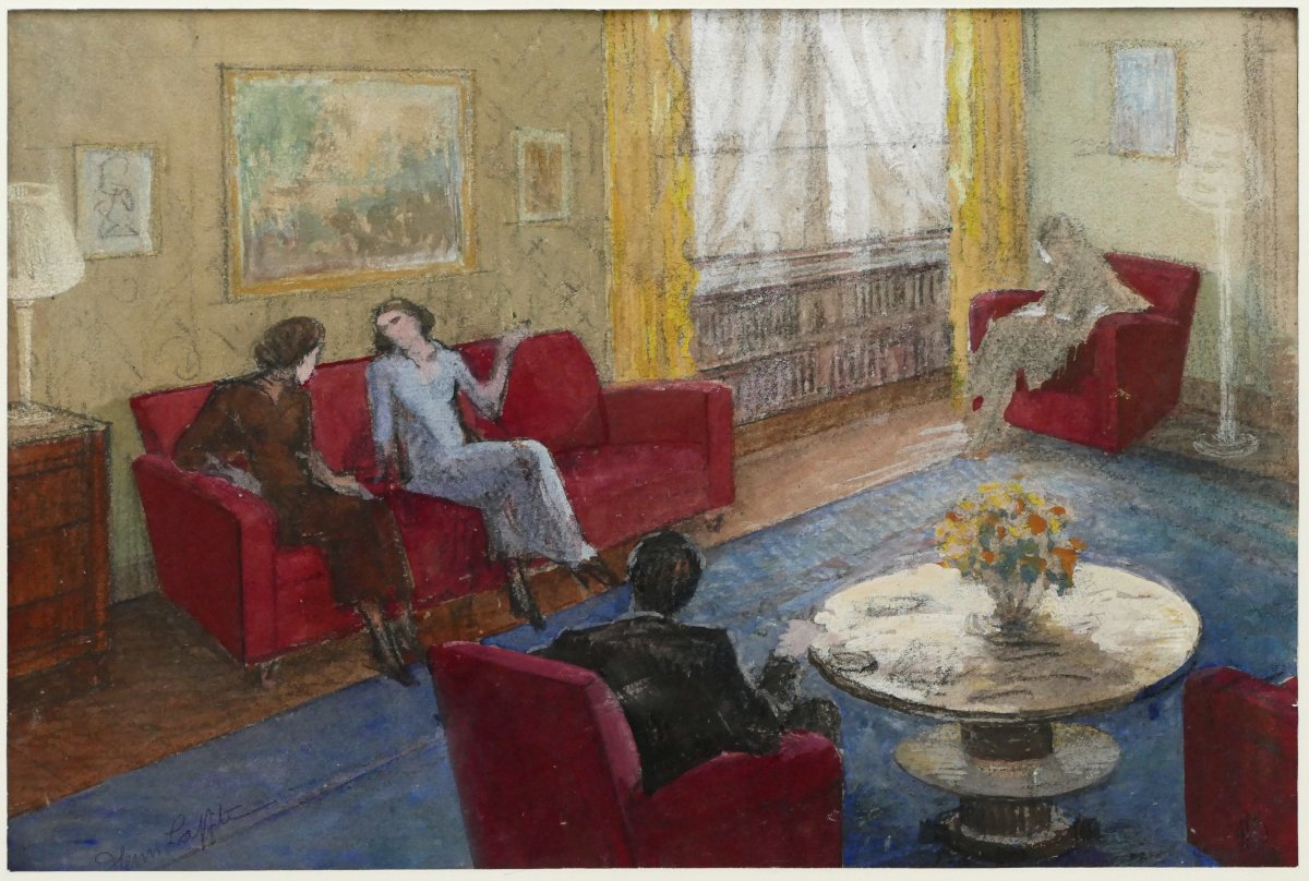 Henri Laffite, « Projet d'architecture d'intérieur, salon » technique mixte, 1930.-photo-3