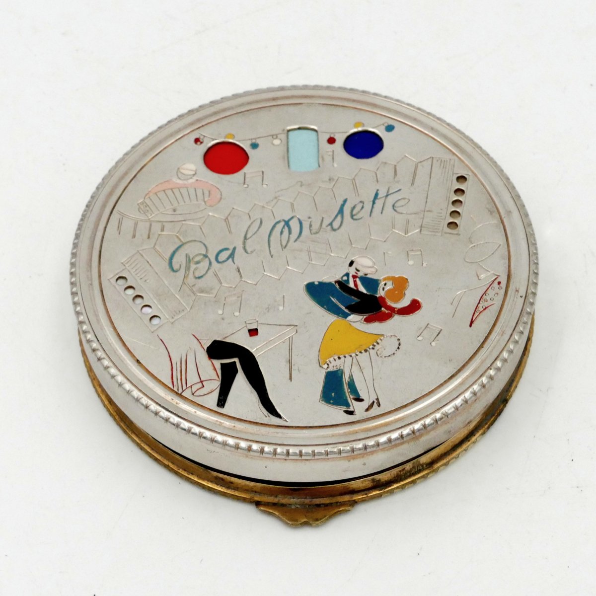 Poudrier « Bal Musette », émail et nacre, 1950.-photo-2