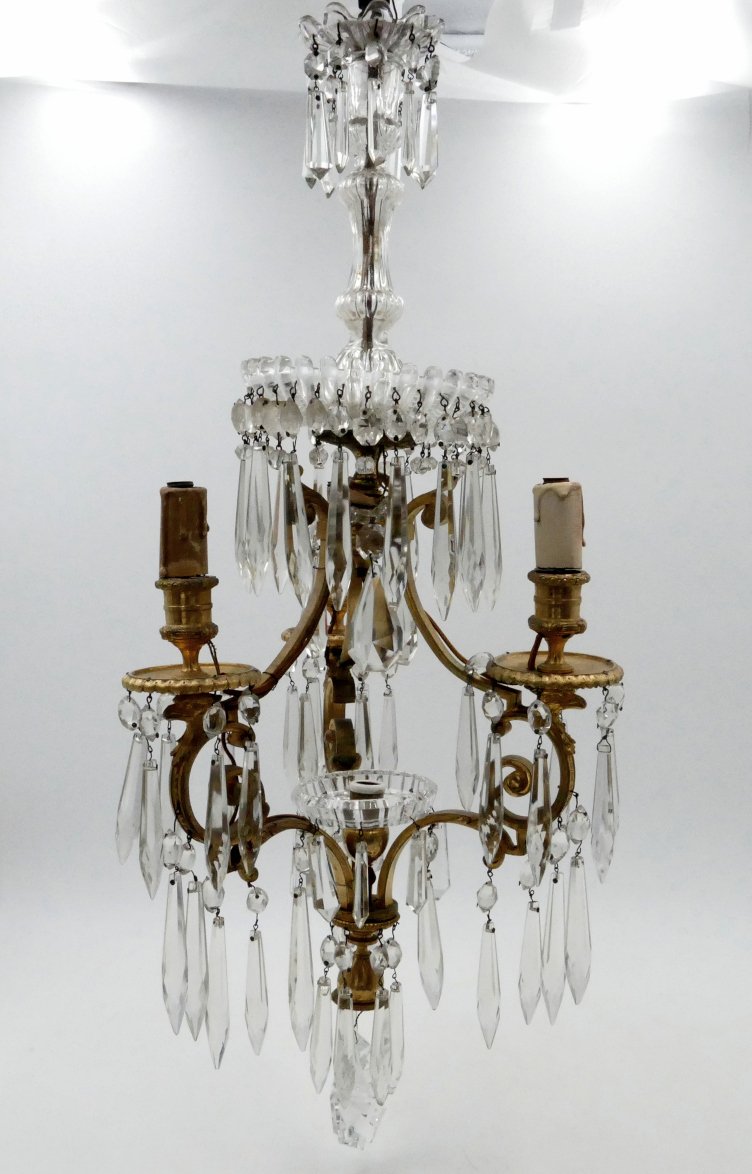 Gilt Bronze Chandelier, Decorated With Eagle Heads, Crystal Drops, Empire Style, 19th Century.-photo-2