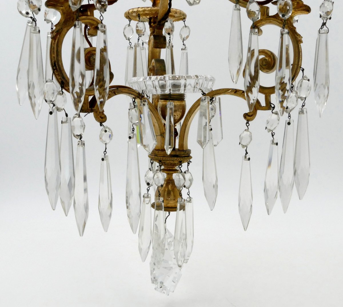 Gilt Bronze Chandelier, Decorated With Eagle Heads, Crystal Drops, Empire Style, 19th Century.-photo-3