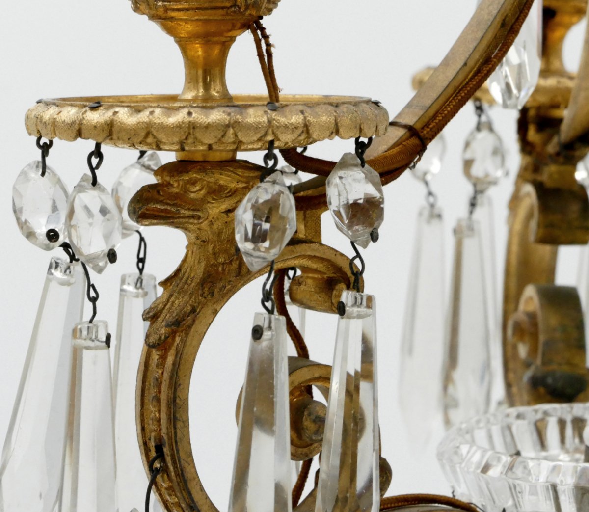 Gilt Bronze Chandelier, Decorated With Eagle Heads, Crystal Drops, Empire Style, 19th Century.-photo-4