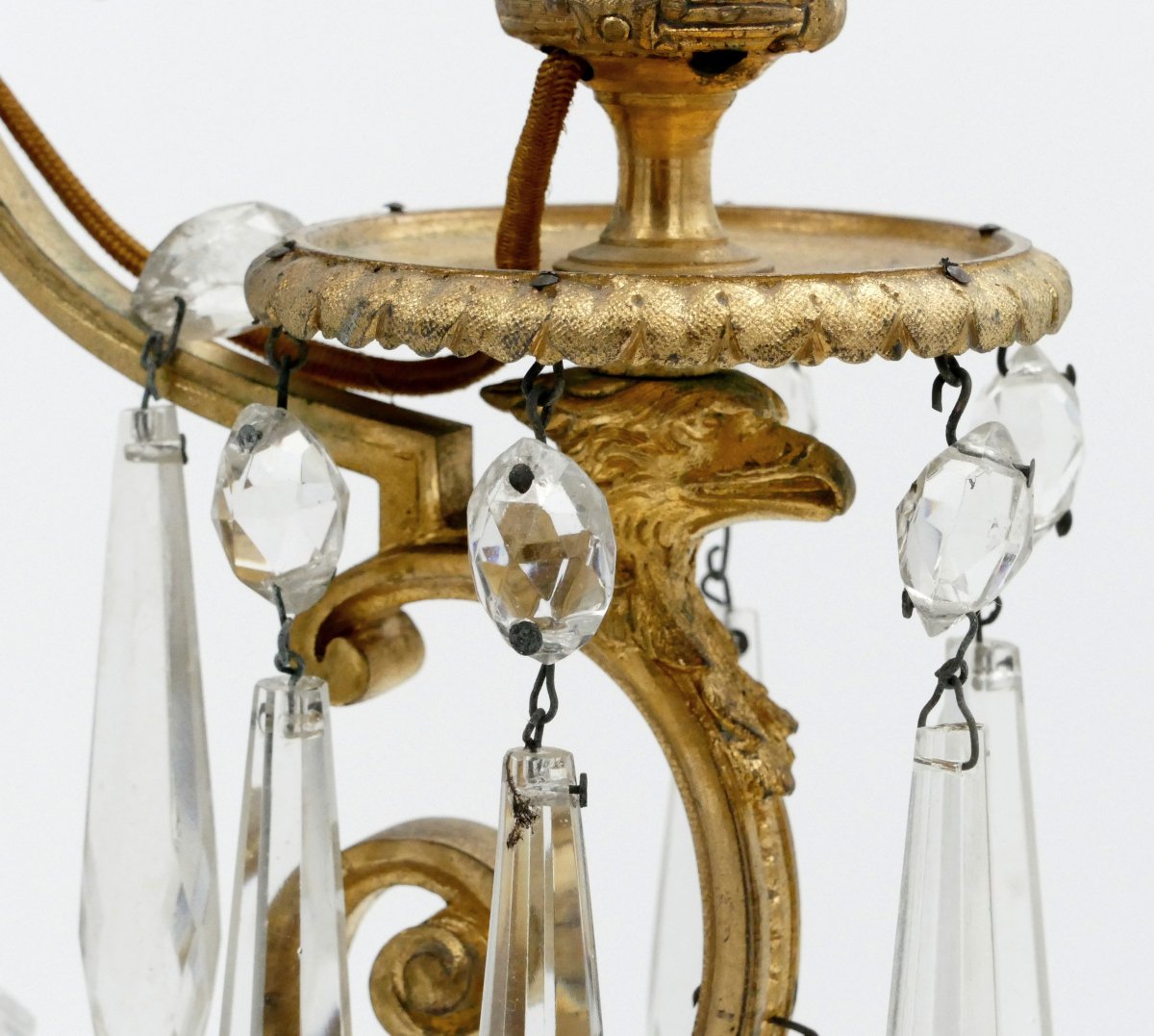 Gilt Bronze Chandelier, Decorated With Eagle Heads, Crystal Drops, Empire Style, 19th Century.-photo-4
