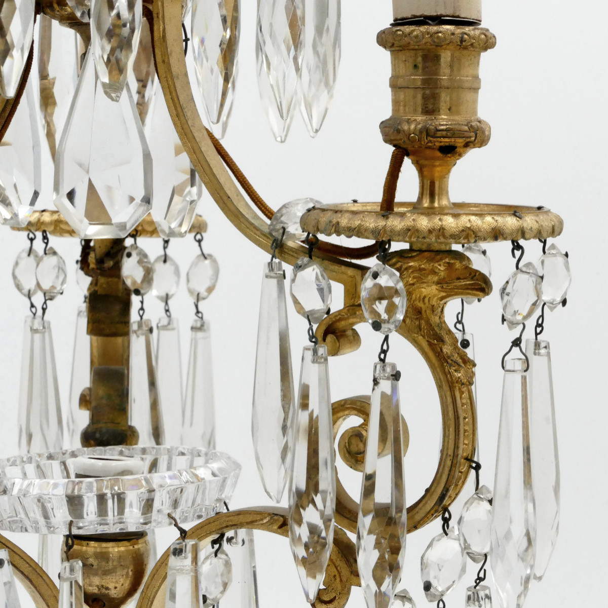 Gilt Bronze Chandelier, Decorated With Eagle Heads, Crystal Drops, Empire Style, 19th Century.