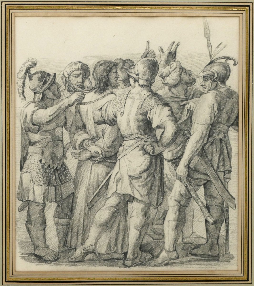 Roman School, Pair Of Drawings, "christ Before Pilate", 19th Century.-photo-4