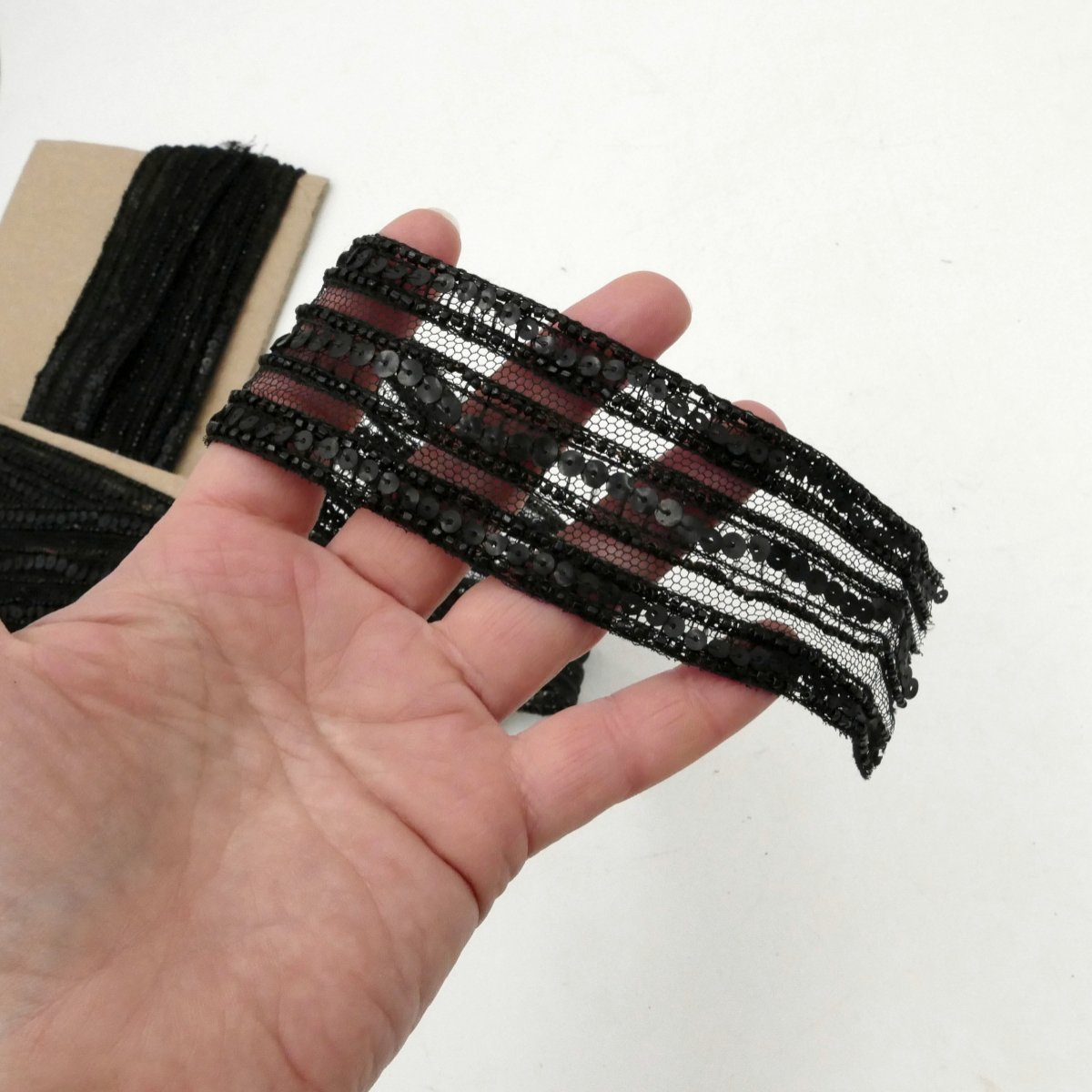 16 Meters Of Black Lace Embroidered With Pearls And Sequins, Napoleon III Style.-photo-1