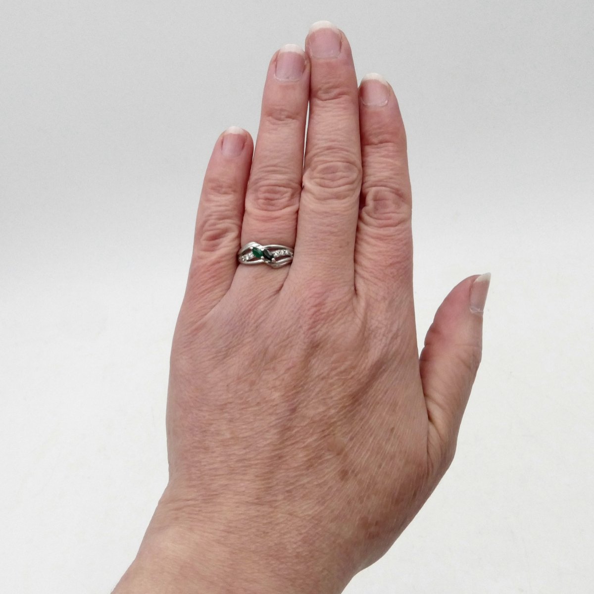 Bague en argent massif, émeraude et saphir, TDD 53.-photo-1