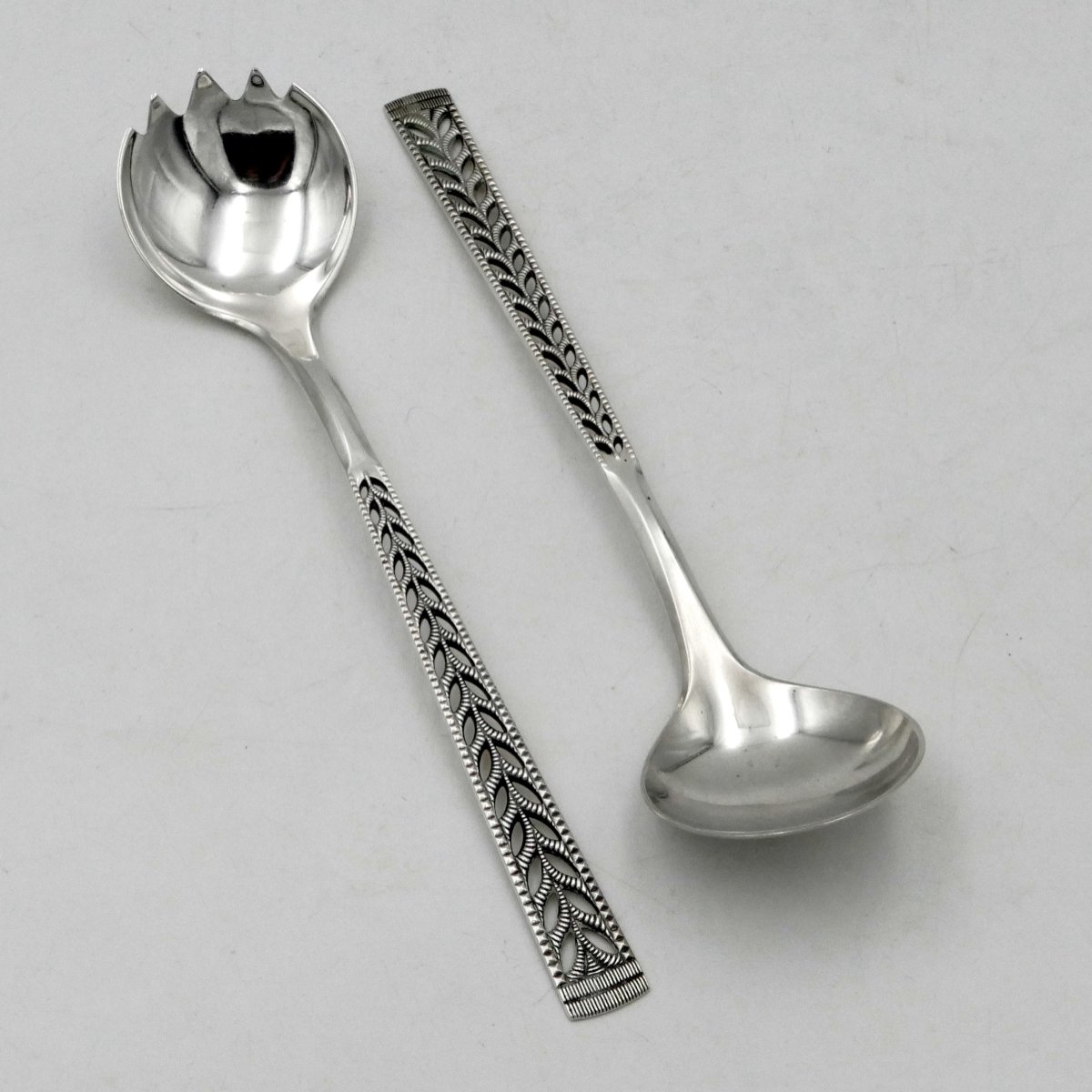  Norvège, longs couverts à salade en argent massif 830 S, XXe siècle. -photo-2