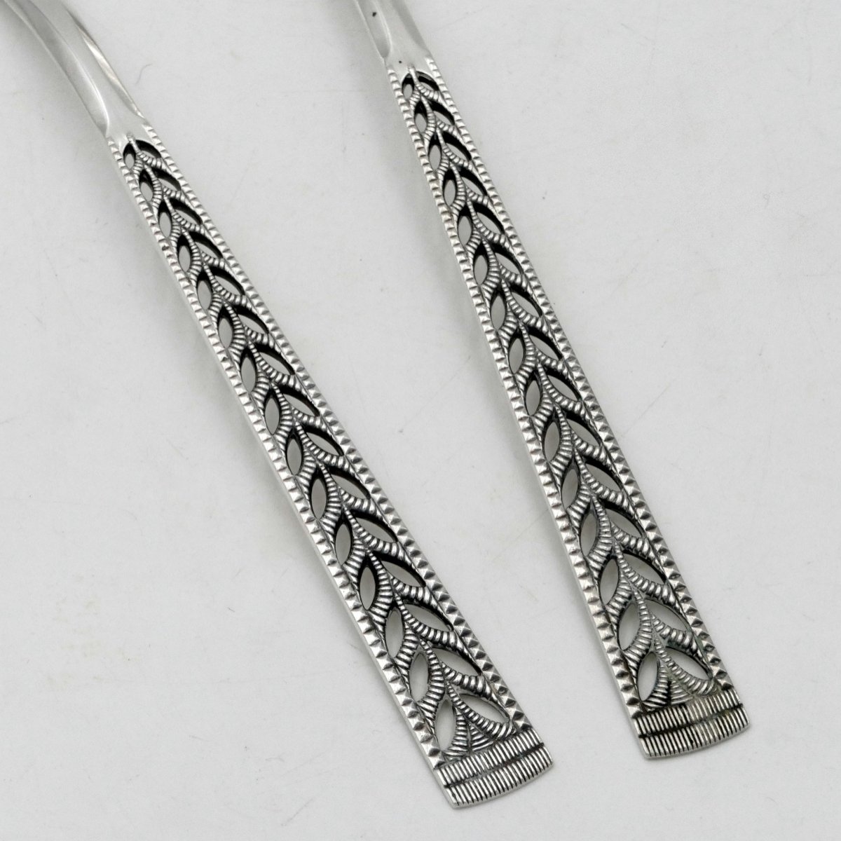  Norvège, longs couverts à salade en argent massif 830 S, XXe siècle. -photo-3