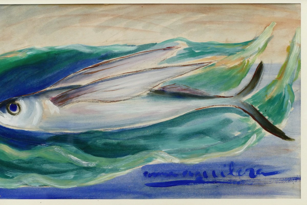 "the Flying Fish", Anna Aguilera, Mixed Media, Mid-20th Century.-photo-2