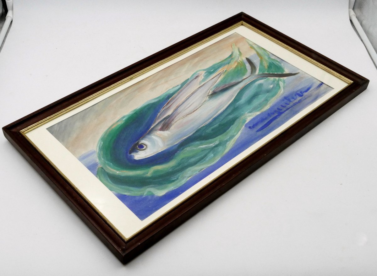 "the Flying Fish", Anna Aguilera, Mixed Media, Mid-20th Century.-photo-3