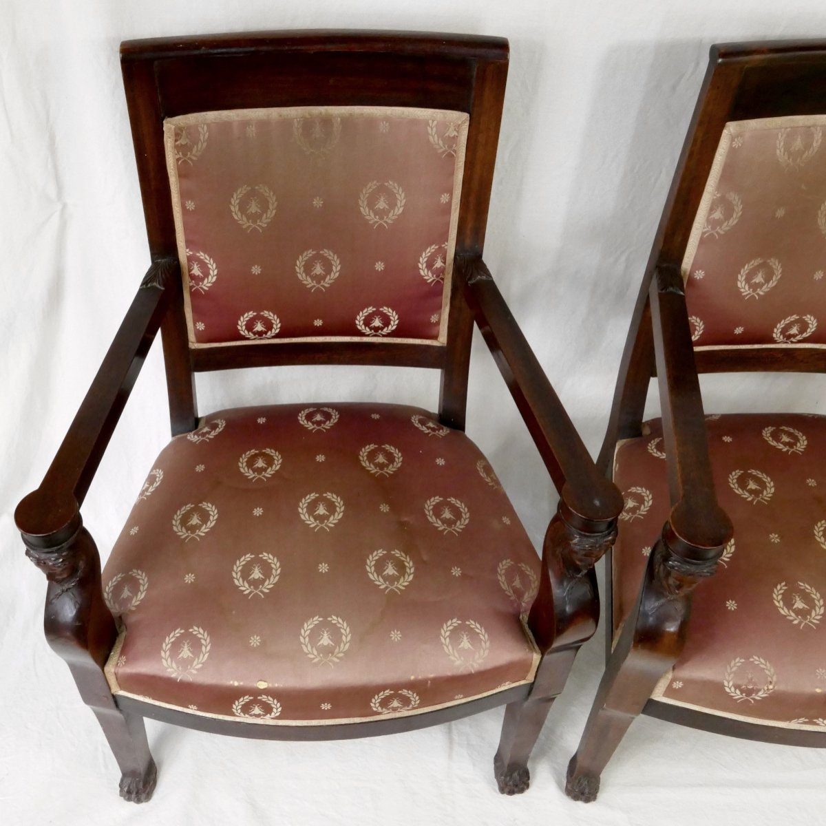 Pair Of Empire Armchairs, Armrests In The Form Of Women's Busts, 19th Century.-photo-1