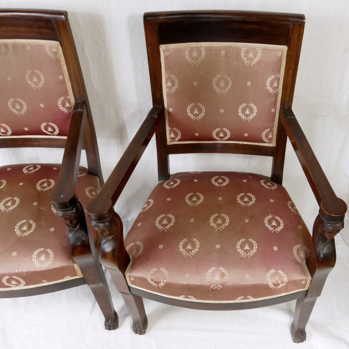 Pair Of Empire Armchairs, Armrests In The Form Of Women's Busts, 19th Century.-photo-2