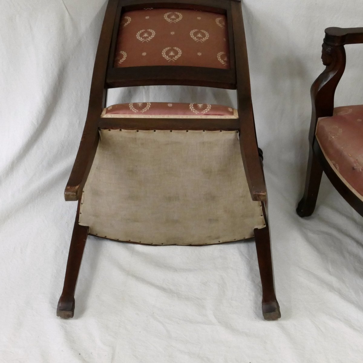 Pair Of Empire Armchairs, Armrests In The Form Of Women's Busts, 19th Century.-photo-8