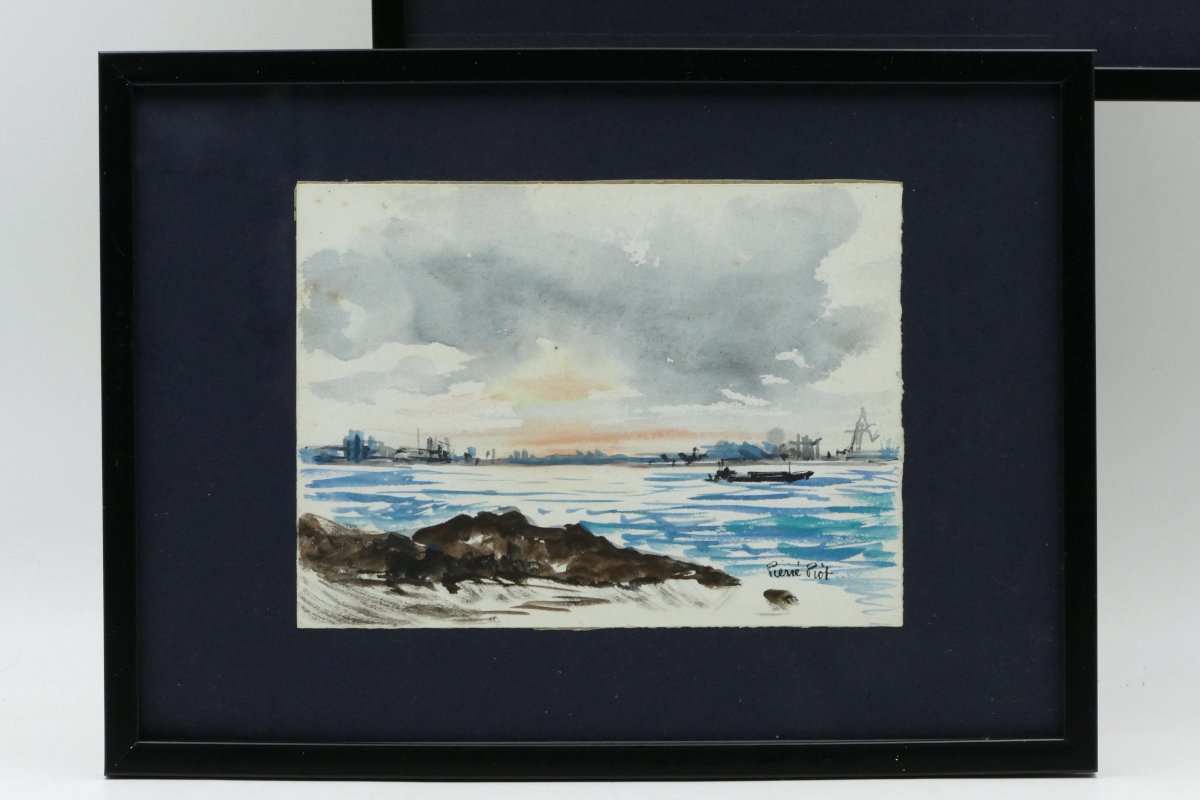 Pierre Piot (1921 – 1998), paire de marines, aquarelle, XXe siècle.-photo-2