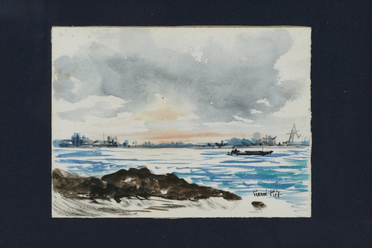 Pierre Piot (1921 – 1998), paire de marines, aquarelle, XXe siècle.-photo-3