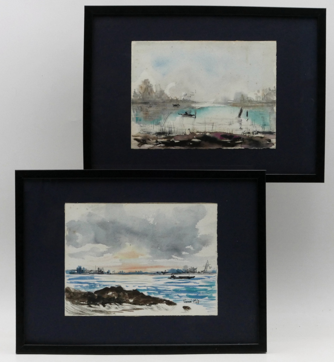 Pierre Piot (1921 – 1998), paire de marines, aquarelle, XXe siècle.