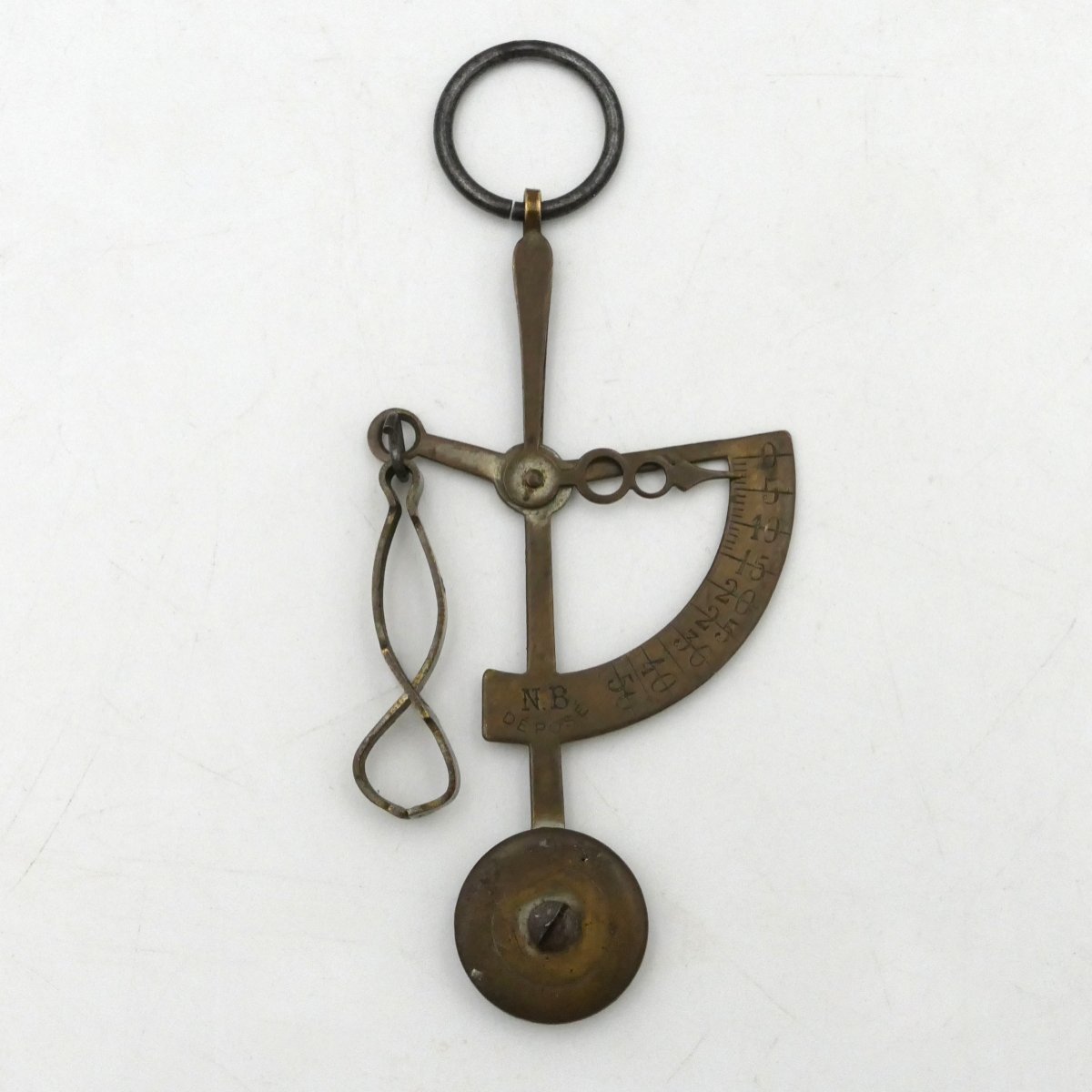 Miniature Pocket Letter Scale Made Of Brass, Marked With The Registered Trademark "n B," 19th Century.