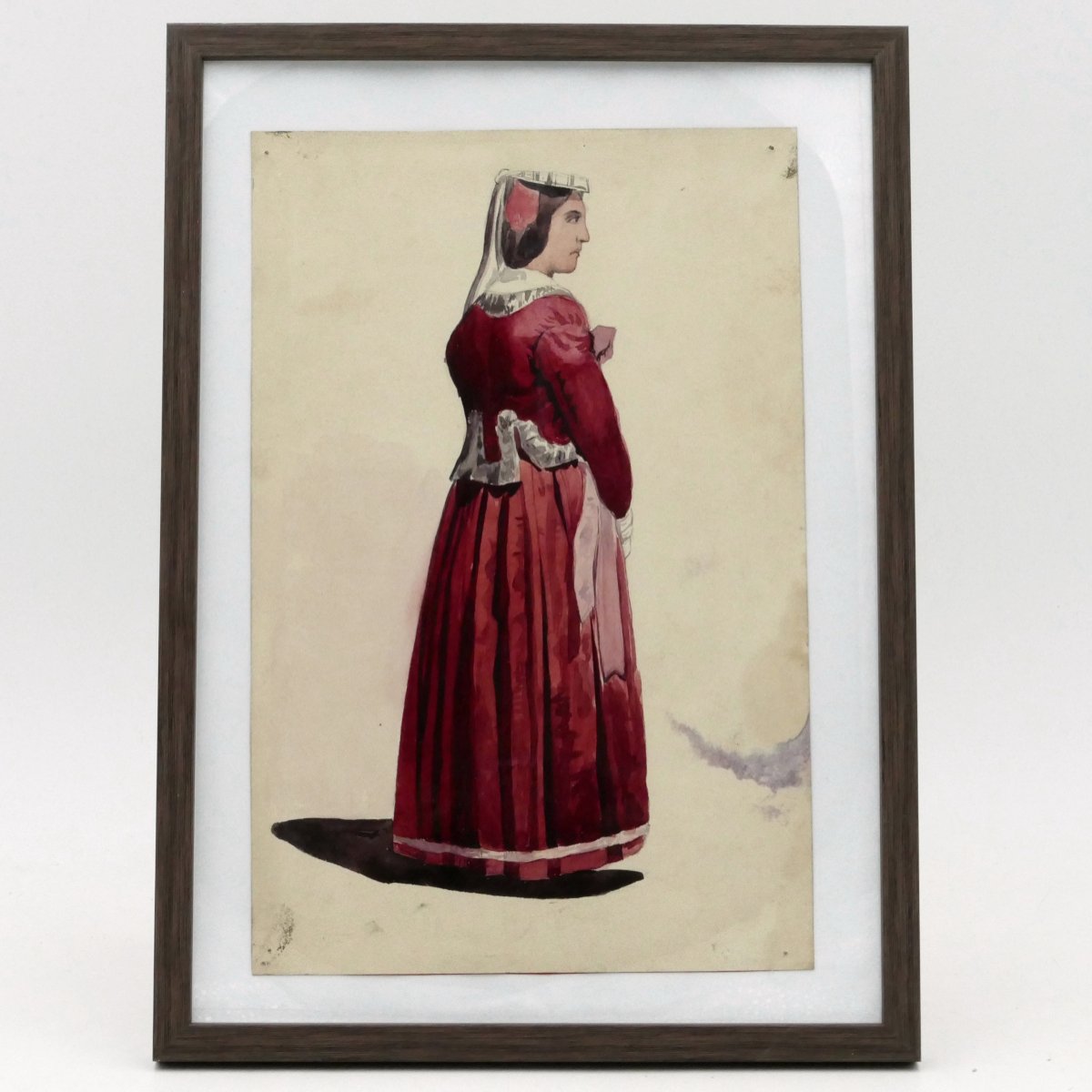 École italienne, aquarelle, « Napolitaine à la robe rouge », vers 1840, XIXe siècle, n°3.