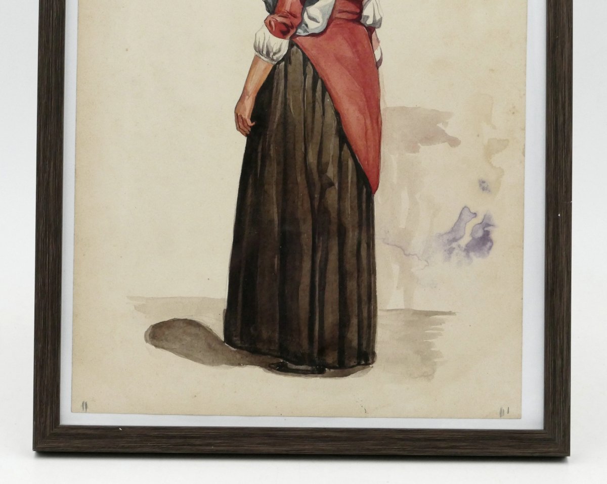 École italienne, aquarelle, « Napolitaine à la robe verte », vers 1840, XIXe siècle, n°2.-photo-2