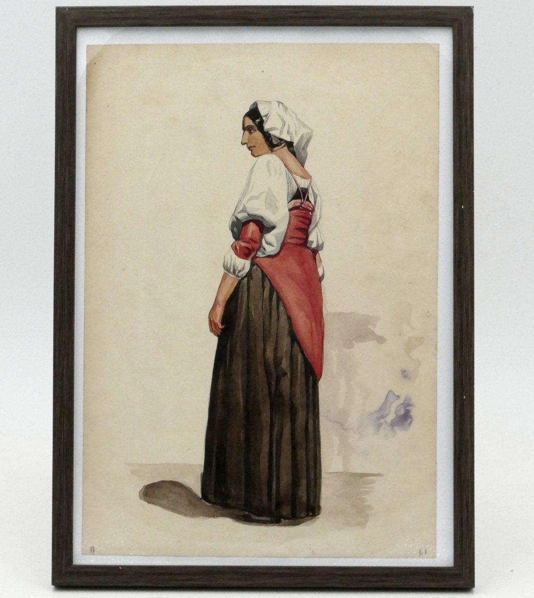 École italienne, aquarelle, « Napolitaine à la robe verte », vers 1840, XIXe siècle, n°2.