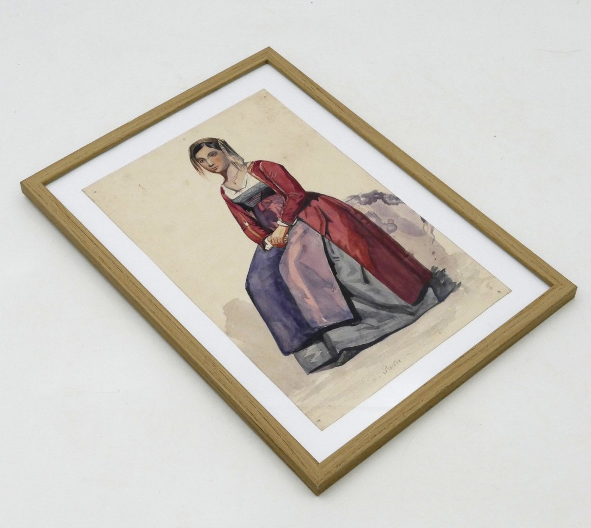 École italienne, aquarelle, « Portrait d'une habitante de Procida », vers 1840, XIXe siècle, n°-photo-1