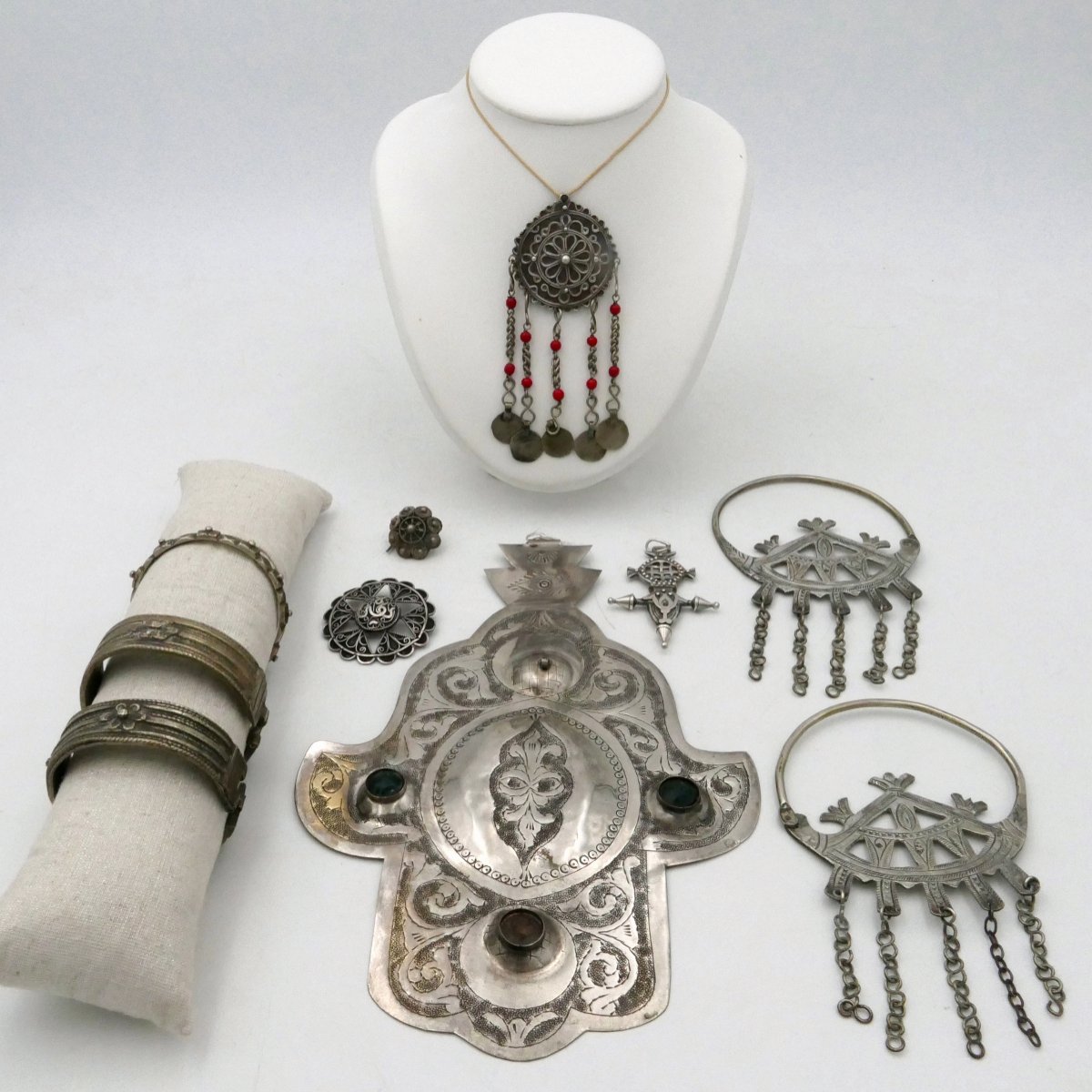 A Collection Of Maghreb Jewelry, Including Silver Pieces, Pendants, Bracelets, Headdresses, Etc. 20th Century.
