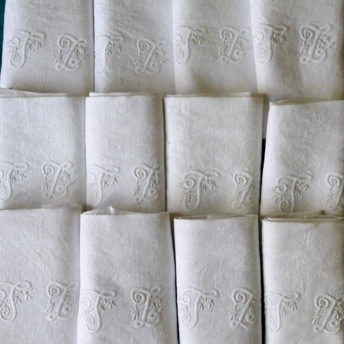 Twelve Large "t L" Damask Towels In The Art Nouveau Style, Early 20th Century.-photo-3