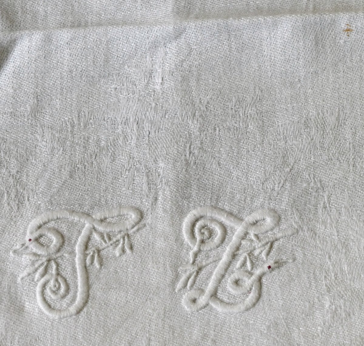 Twelve Large "t L" Damask Towels In The Art Nouveau Style, Early 20th Century.-photo-4