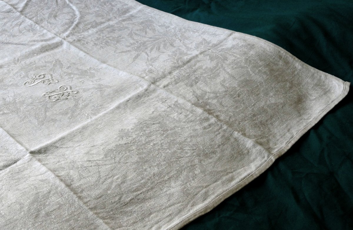 Twelve Large "t L" Damask Towels In The Art Nouveau Style, Early 20th Century.-photo-5