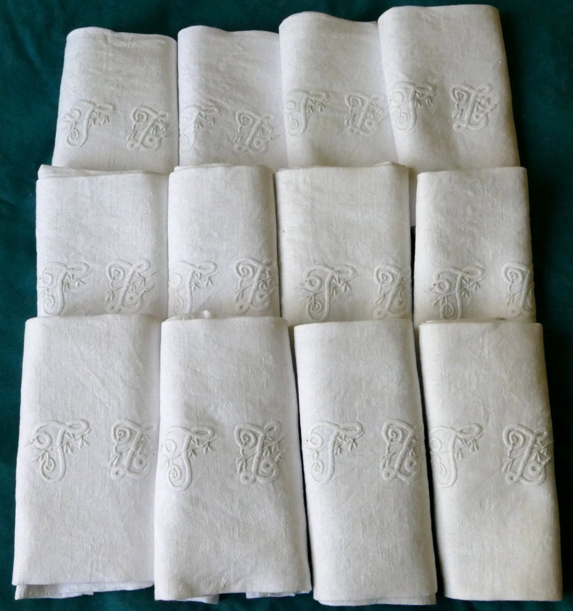 Twelve Large "t L" Damask Towels In The Art Nouveau Style, Early 20th Century.