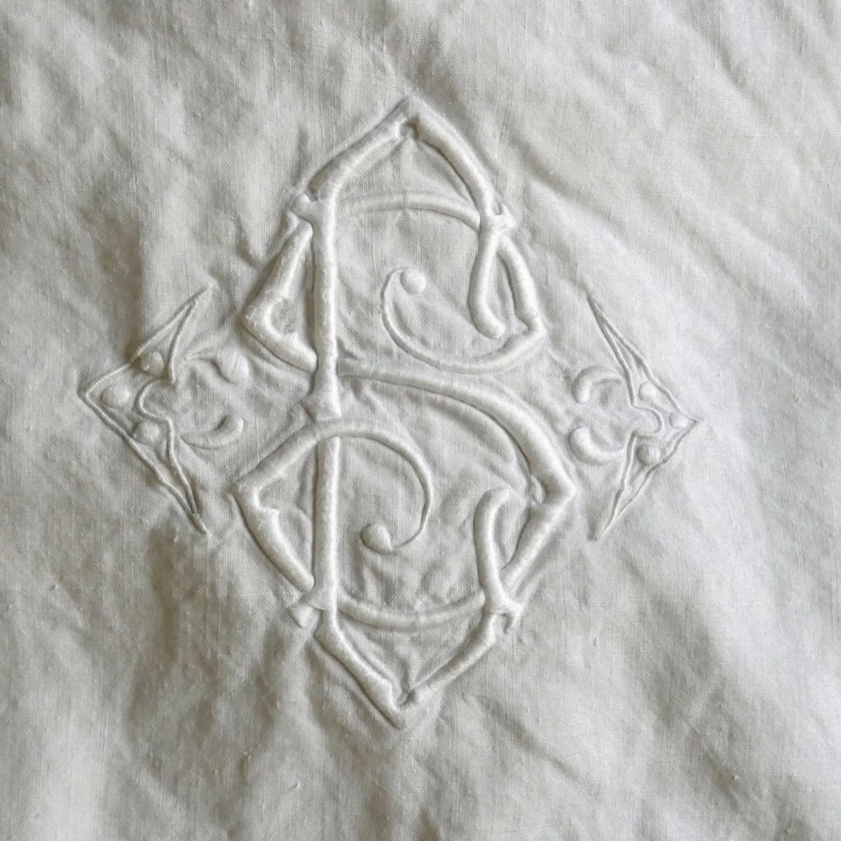 Bedding Set, Large Bedsheet Embroidered With “c S,” Richly Openwork, With Matching Pillowcases, Early 20th Century.-photo-4