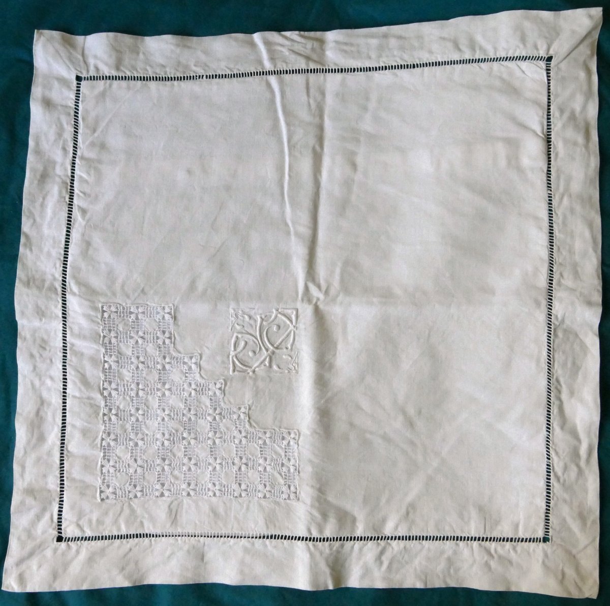 Bedding Set, Large Bedsheet Embroidered With “c S,” Richly Openwork, With Matching Pillowcases, Early 20th Century.-photo-6
