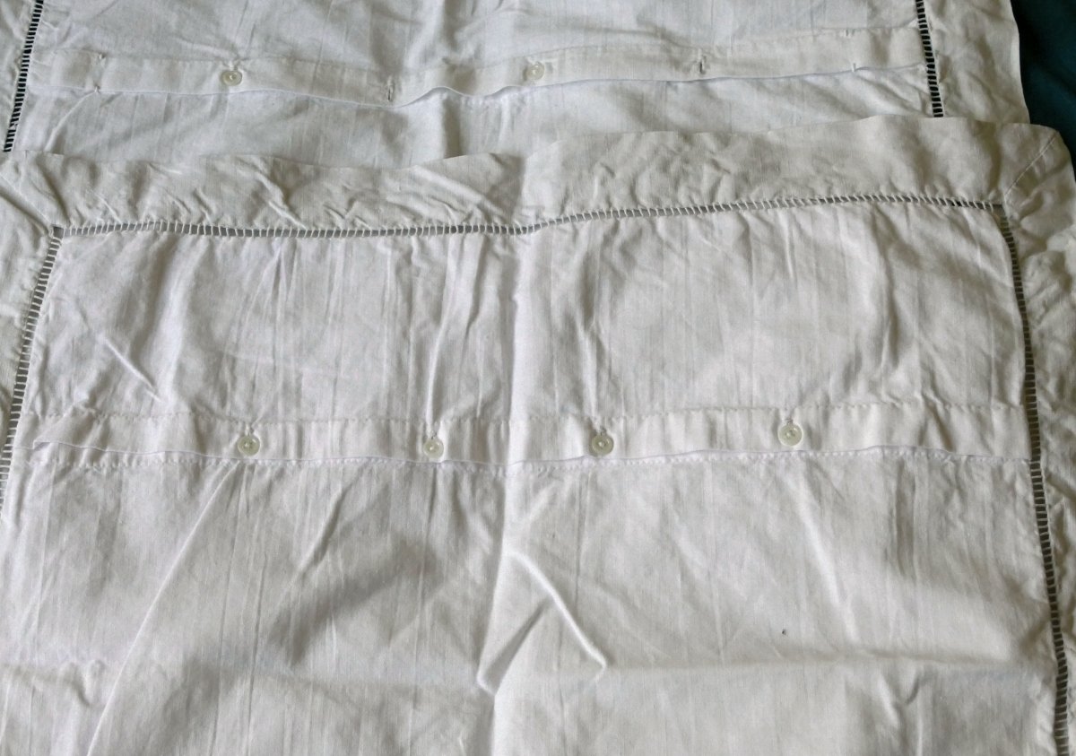 Bedding Set, Large Bedsheet Embroidered With “c S,” Richly Openwork, With Matching Pillowcases, Early 20th Century.-photo-8