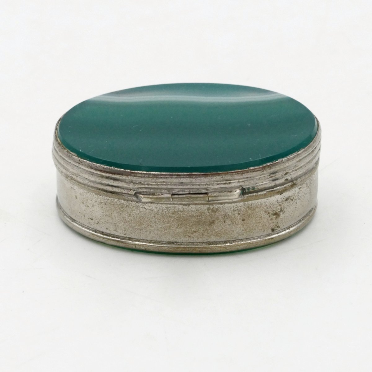 Box, Green Agate Pillbox, Art Deco.-photo-2