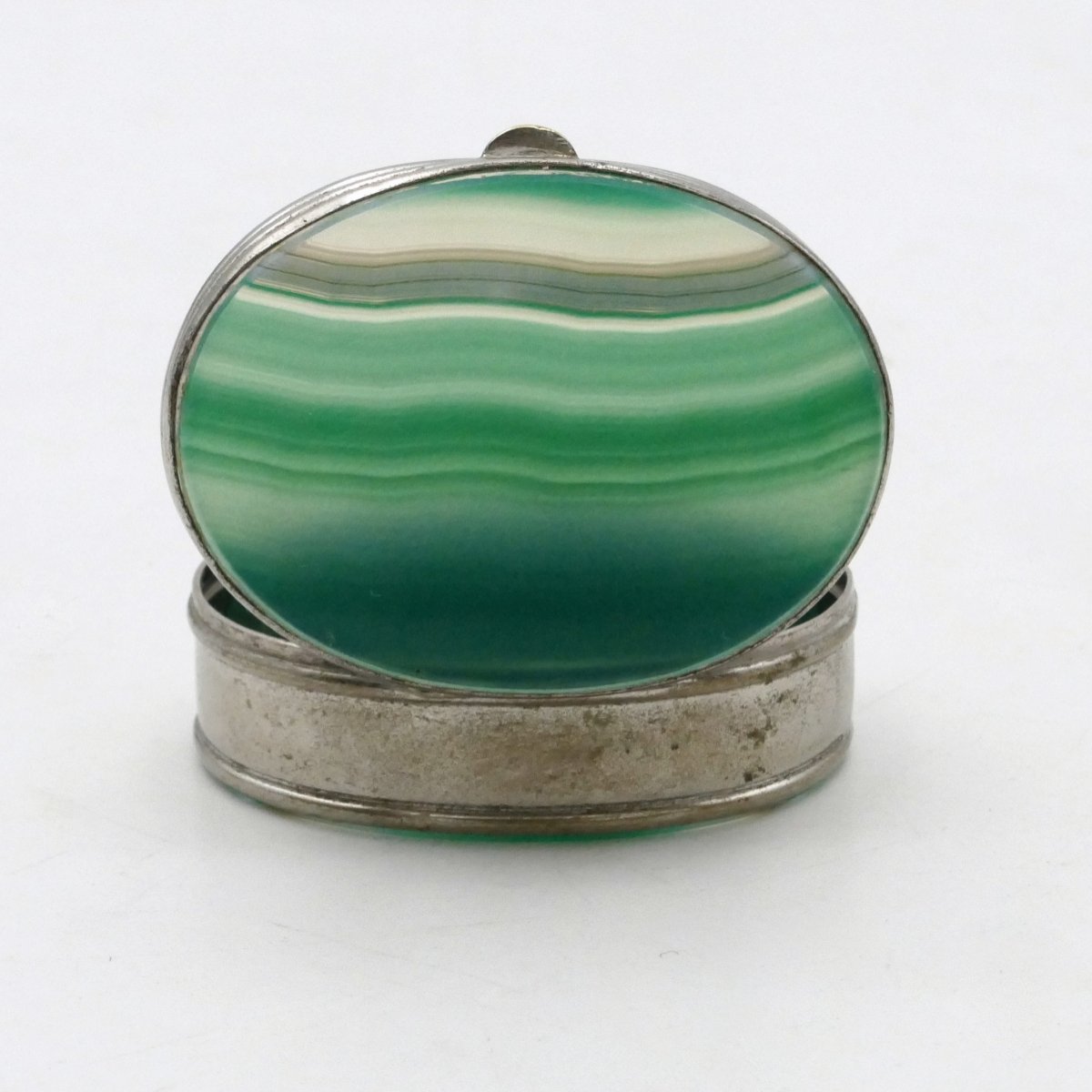 Box, Green Agate Pillbox, Art Deco.-photo-5