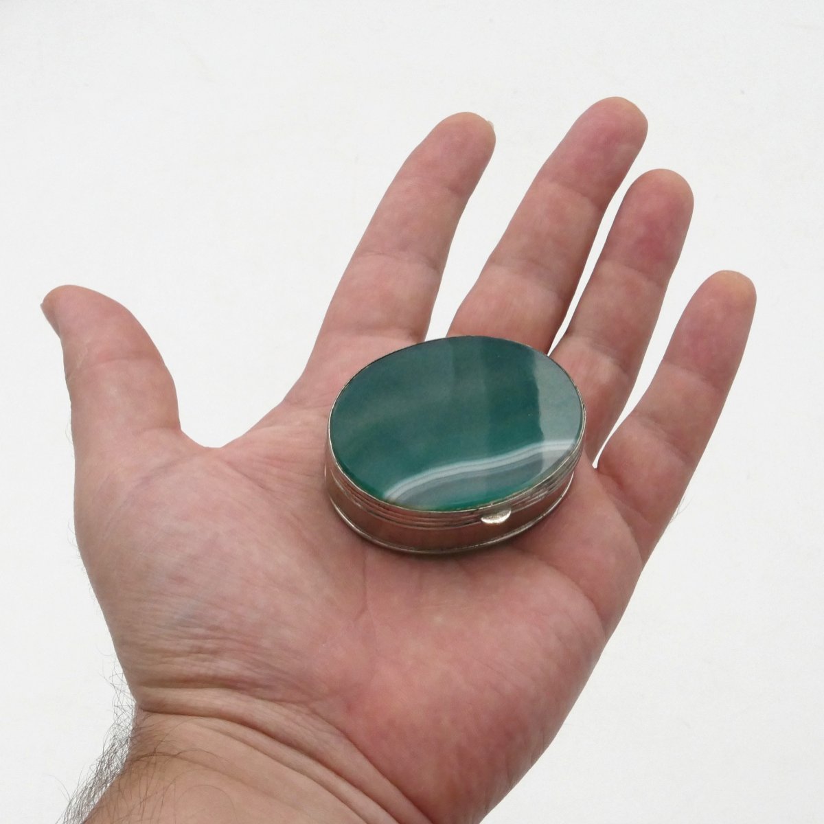 Box, Green Agate Pillbox, Art Deco.-photo-6