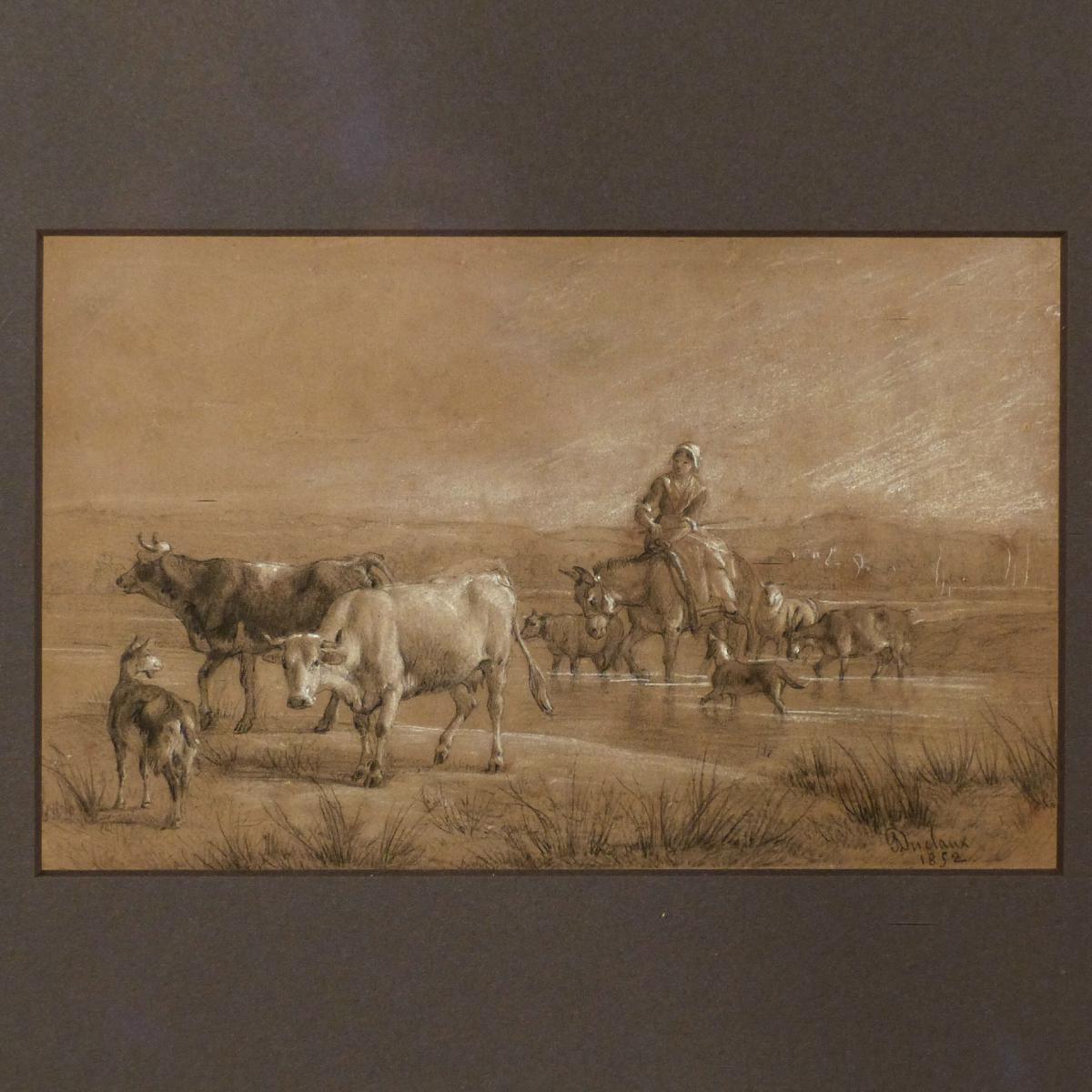 Antoine DUCLAUX, Pastorale, dessin 1852.