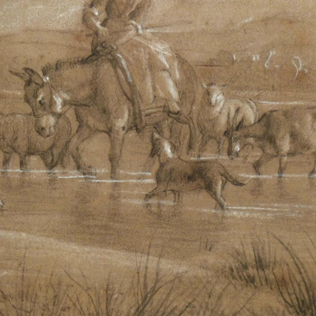 Antoine DUCLAUX, Pastorale, dessin 1852.-photo-1