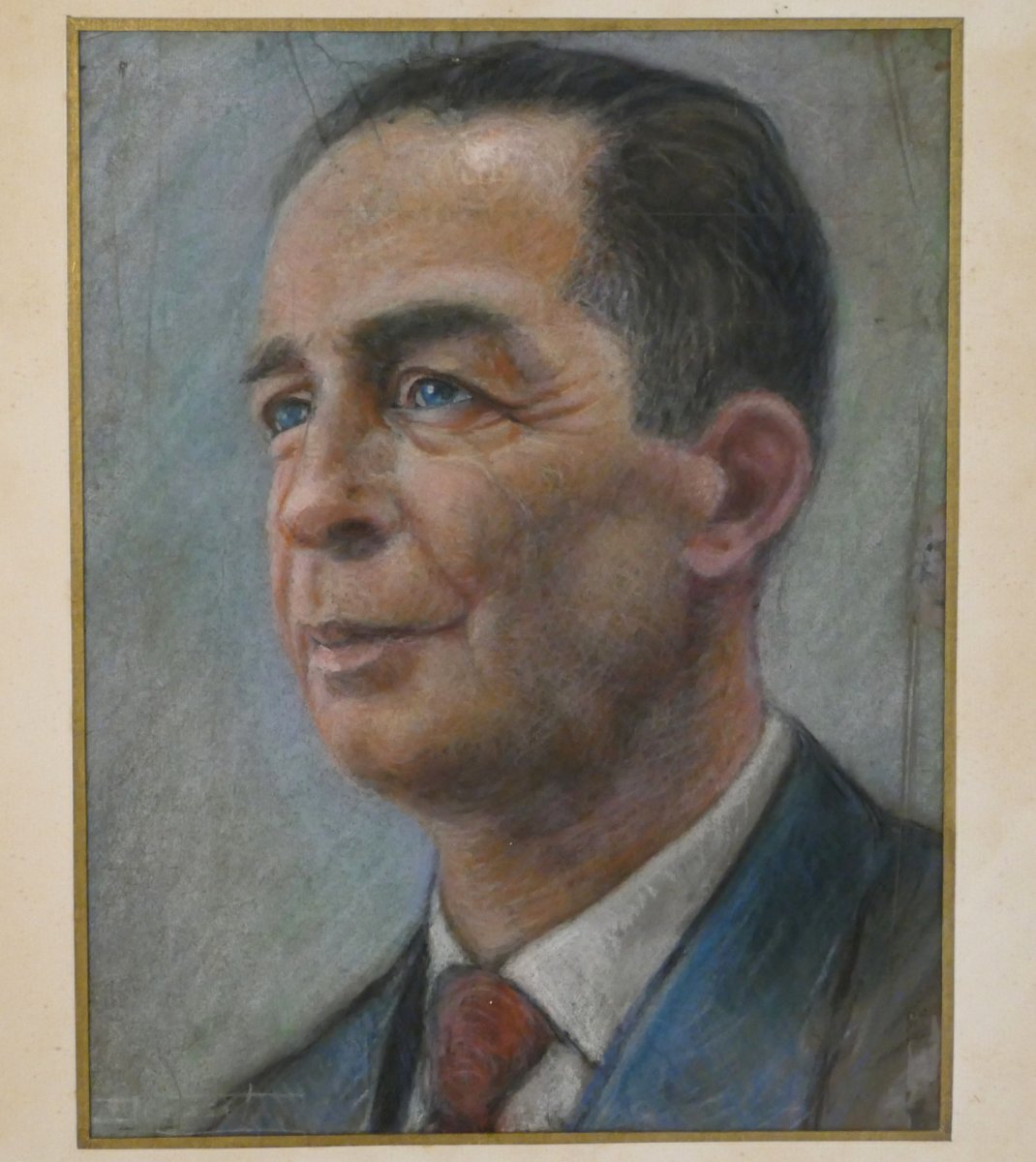 Portrait d'Homme, Pastel 1950 Par Henri Dousset.-photo-2