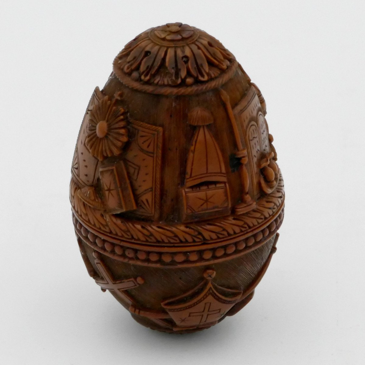 Exceptional Egg In Carved Corozo, Rosary, Christianity, Early Nineteenth.-photo-4