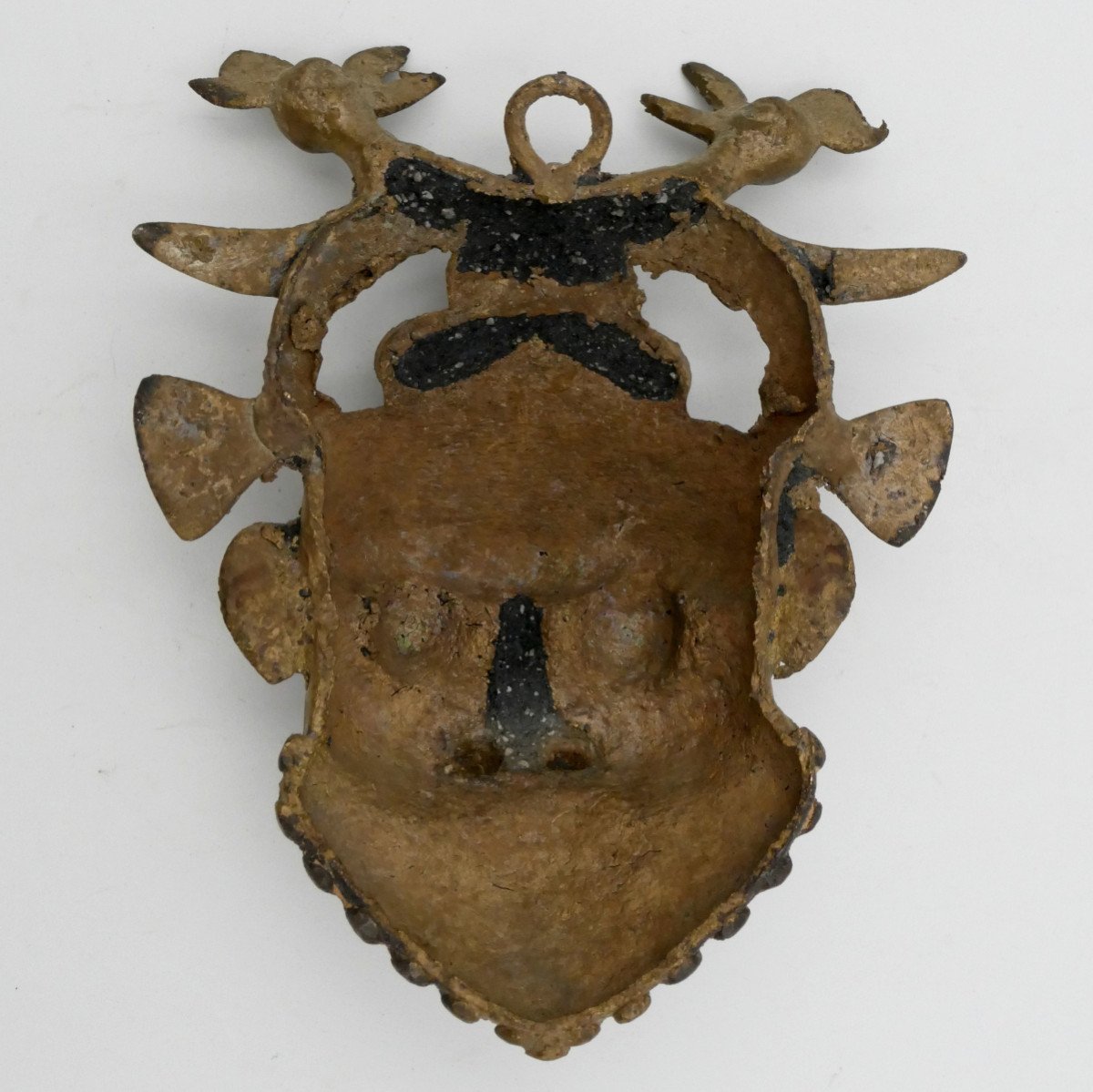 [Bénin] Masque Pendentif Africain Surmonté d'Oiseaux En Bronze XXè -photo-4