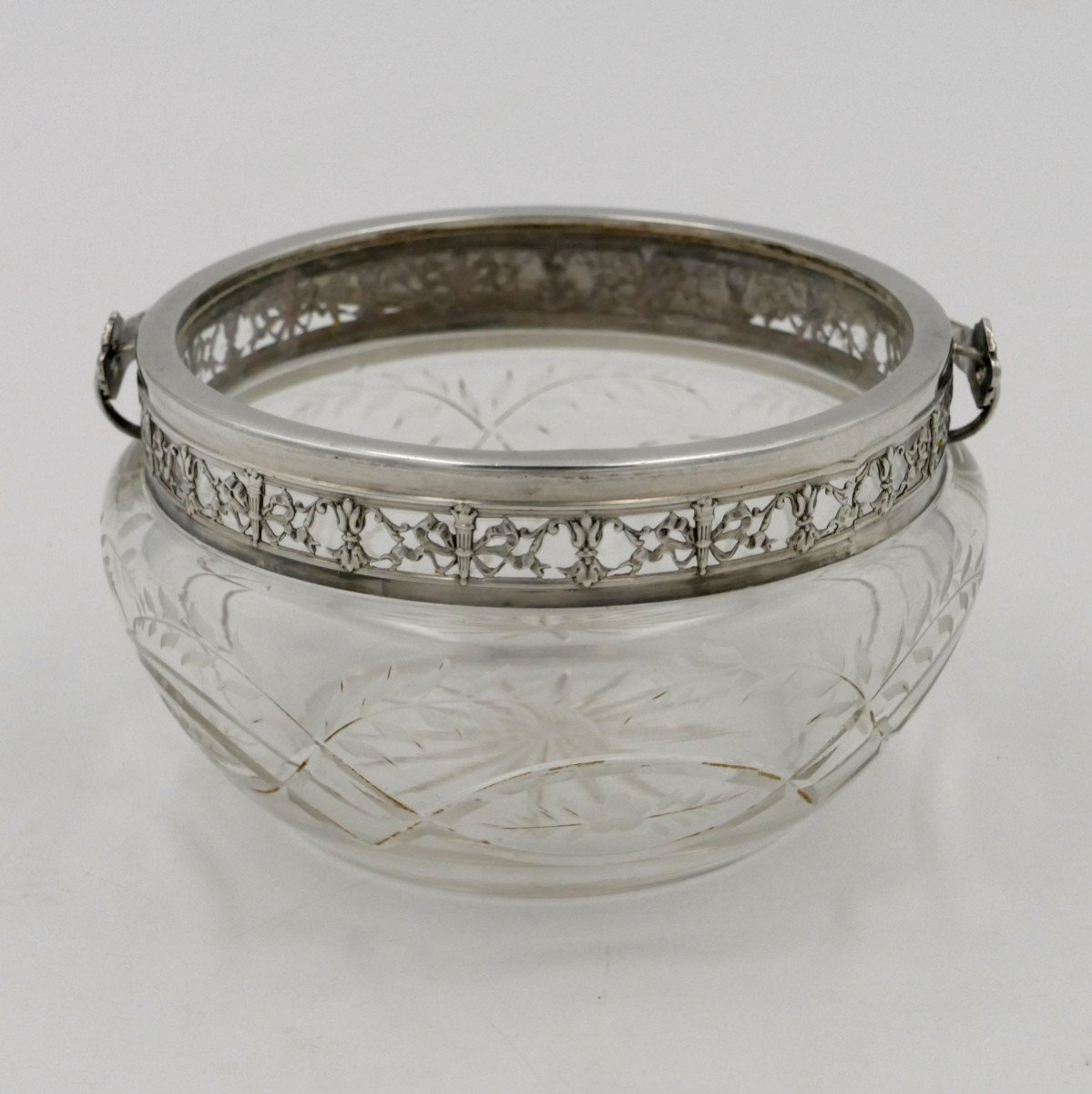 Small Cup Or Bezel In Engraved Crystal, Sterling Silver Mount, Minerva.-photo-1