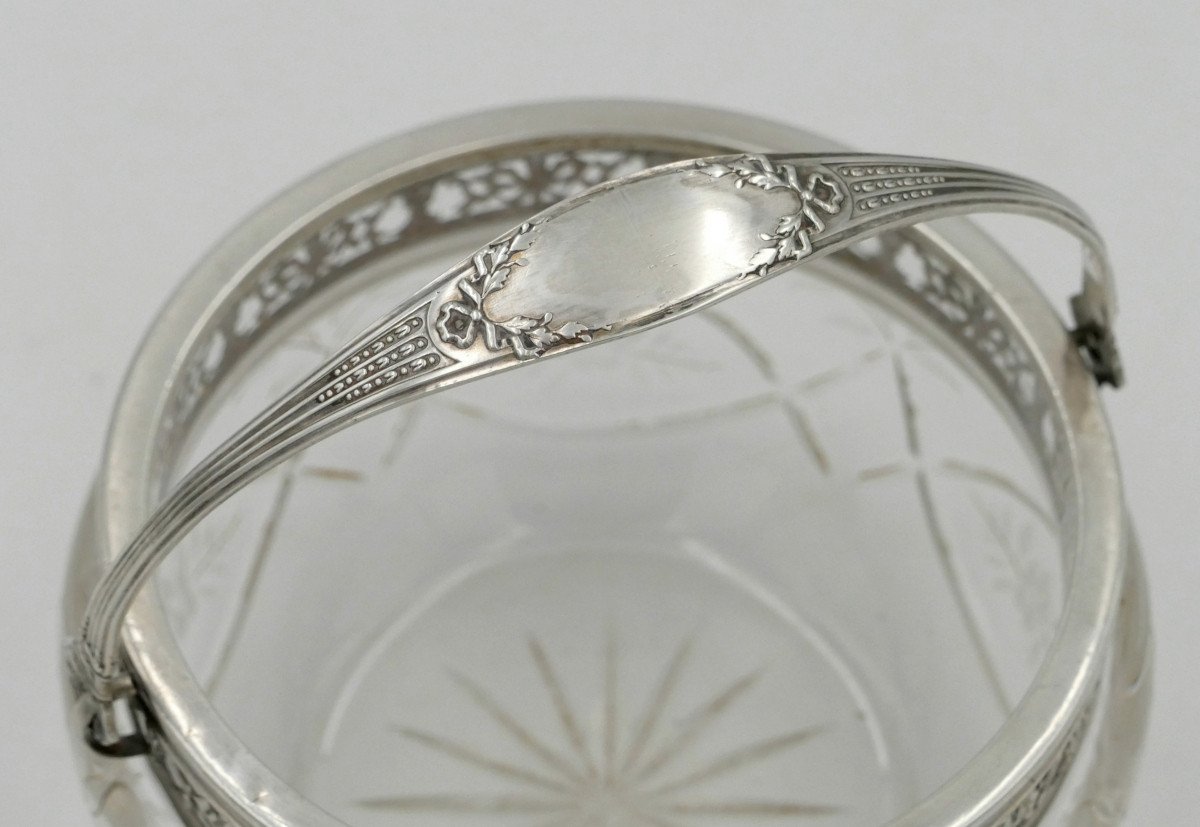 Small Cup Or Bezel In Engraved Crystal, Sterling Silver Mount, Minerva.-photo-4