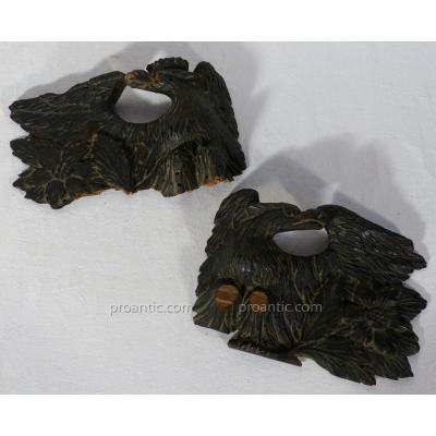 Pair Of Eagles Carved XIX