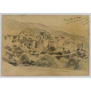 “view Of Tourrettes-sur-loup”, 1948, Graphite Drawing, Alex Jorio.